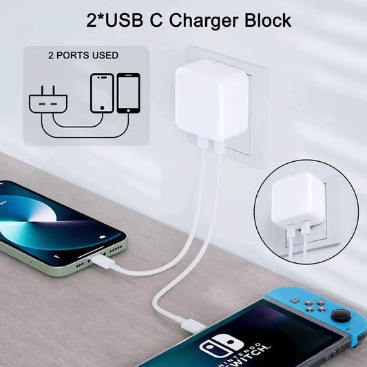 35W Dual USB-C Port Compact Wall Charger [Includes USB-C to Lightning Cable] PD Fast Charging Kit for iPhone 14 13 12 11 Pro Max, iPad, and AirPods