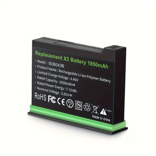 1850mAh High Capacity Rechargeable Battery for Insta360 X3, 100% Compatible Replacement Power for Insta 360 X3 Action Camera - Long-Lasting & Safe