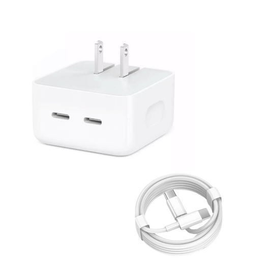 35W Dual USB-C Port Compact Wall Charger [Includes USB-C to Lightning Cable] PD Fast Charging Kit for iPhone 14 13 12 11 Pro Max, iPad, and AirPods