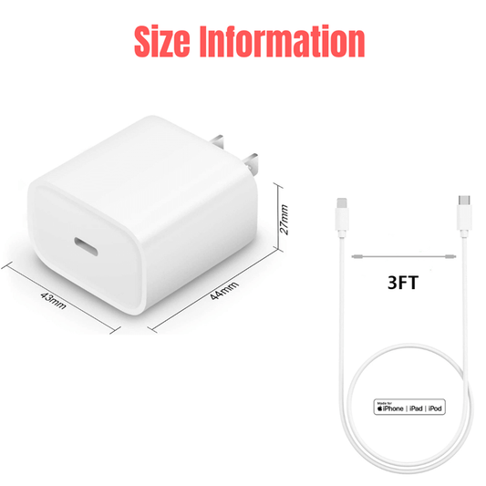 20W USB-C Fast Charger Adapter Cable For iPhone